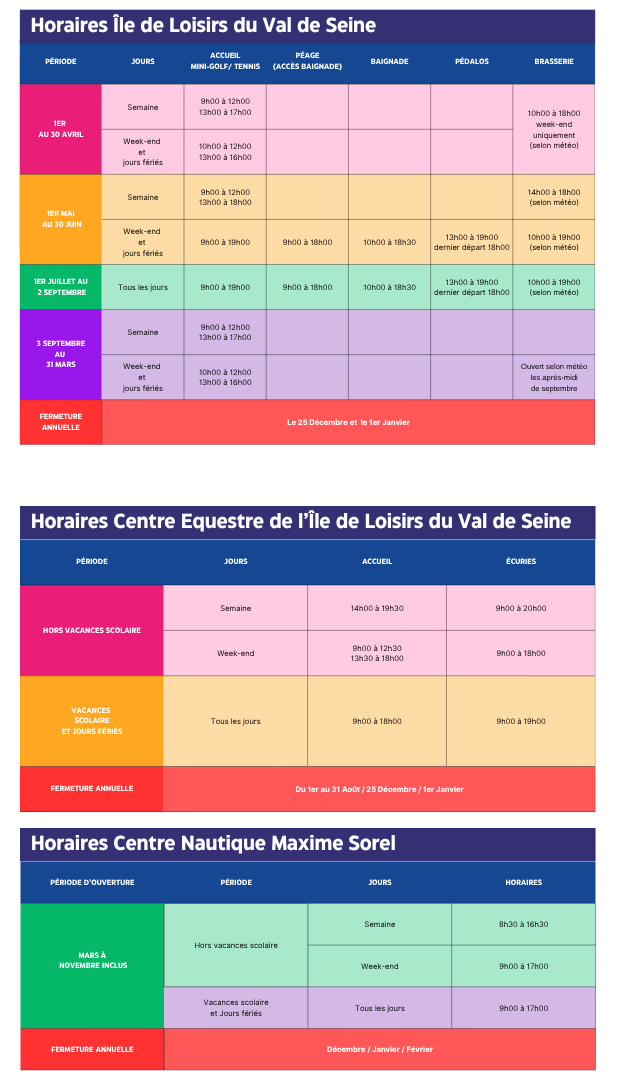 tableau des horaires